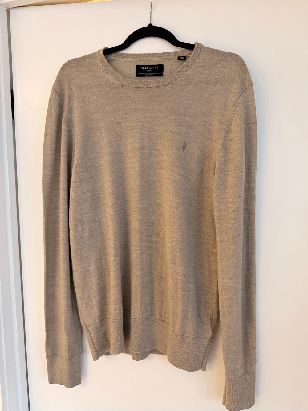 All Saints Men’s Light Beige Merino Wool Sweater